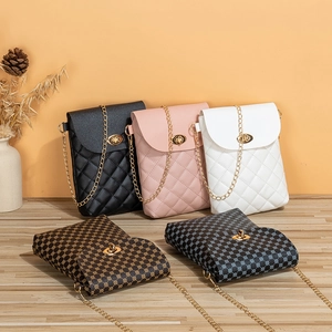 Mini Borsa A Tracolla Da Donna Pelle PU Trapuntata Stampata Tracolla A Catena Borsa Verticale Per Telefono Serratura Dorata