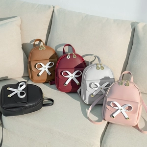 Mini Sac À Dos Mode Cuir PU Décor De Nœud Fermeture Éclair Feuille D'or Petit Cartable Pour Filles Doux Décontracté