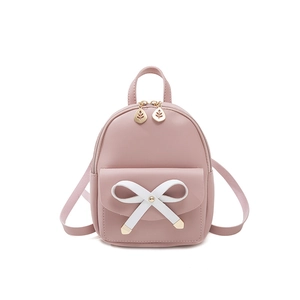Mini sac à dos rose pour filles avec nœud blanc et fermeture éclair feuille dorée