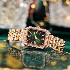 Women Quartz Watch Square Dial Alloy Case Stainless Steel Band Rhinestone Bezel Waterproof Fashion Luxury Wristwatch