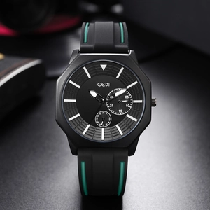 Octagonal luminous silicone quartz men's watch with green stripes and business style