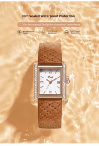 Detail showing Gedi square watch with rhinestone case and waterproof ripples in 30m depth