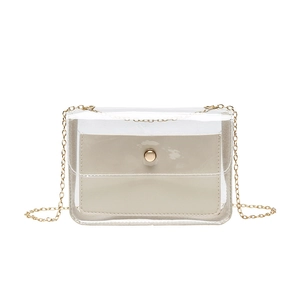 Sac bandoulière transparent minimaliste avec pochette beige et chaîne dorée