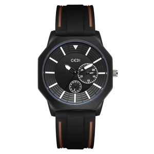 Octagonal luminous quartz watch for men with black silicone strap and waterproof case