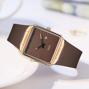Fashion Women Quartz Watch Square Dial Date Calendar Waterproof Alloy Case Silicone Strap Minimalist Wristwatch