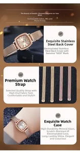 Detail of rose gold tonneau quartz watch with mesh strap and roman numeral dial