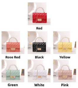 Detailed grid view of mini silicone jelly bags with pearl handles in multiple vibrant colors