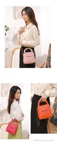 Sac bandoulière en cuir à motif litchi avec bandoulière chaîne en rose et orange