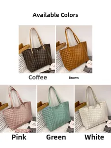 Detailed grid showing checkerboard tote bags in coffee, brown, pink, green, and white colors