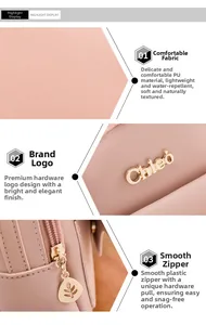 Detail of pink PU leather fabric with waterproof texture and golden leaf zipper puller