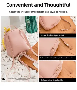 Detail showing the adjustable straps of a pink mini backpack for four carrying styles