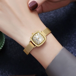 GEDI vintage square gold women watch with roman numerals and milanese mesh strap