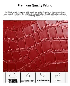 Close-up of red crocodile pattern leather texture with waterproof and wear-resistant features