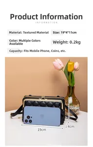Borsa a tracolla nera trapuntata 19x4x11cm con dettagli dorati e spazio per cellulare