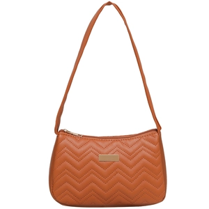 Classic orange-brown chevron quilted underarm bag with gold logo and shoulder strap