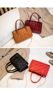 Quilted mini crossbody bags in four colors with gold chain straps and sleek handles