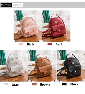 Mini faux leather backpacks in pink red gray brown and black with gold zippers