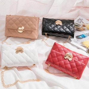Quilted Crossbody Bag PU Leather Golden Chain Strap Fashion Shoulder Bag Elegant Small Square Messenger Bag Women