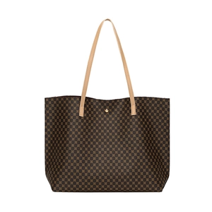 Women's brown tote bag with geometric circle print and large capacity shopping style