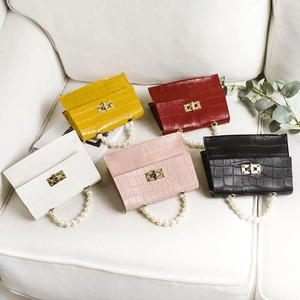 Mini Handtasche PU Leder Krokodilmuster Künstliche Perlengriff Kettenschultergurt Umhängetasche Elegant Mode Für Frauen