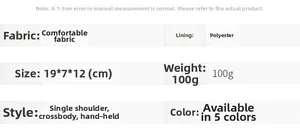 Detailed size chart for the minimalist crossbody bag with material and strap specifications