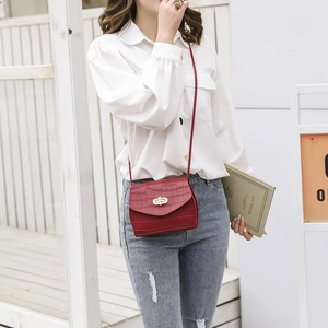 Red faux crocodile pattern mini flap crossbody bag with silver metal twist lock buckle