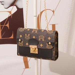 Classic vintage mini crossbody bag with brown monogram leather and gold chain strap