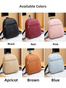 Detailed grid view showing six colors of the quilted V-pattern mini backpack collection