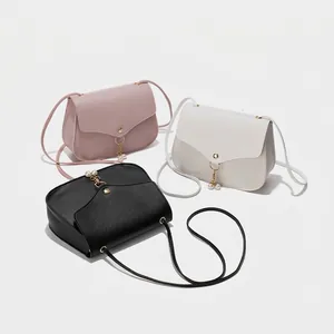 Women PU Leather Crossbody Bag With Artificial Pearl Pendant Gold Metal Button Lychee Texture Small Square Shoulder Handbag