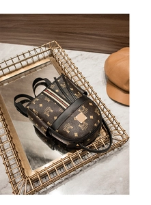 Mini backpack in brown monogram leather with signature green and red stripe detail