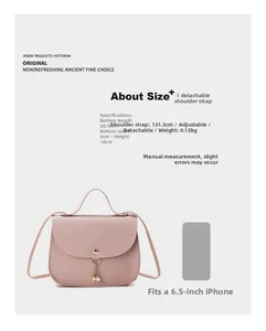 Pink PU leather handbag dimensions 20.5x16x6cm with removable shoulder strap and pearl charm