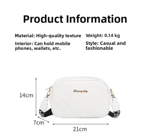 White quilted crossbody bag dimensions 21x14x7cm and 0.14kg weight details