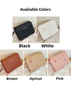 Detailed grid view of minimalist crossbody mini bags in black, white, pink and brown