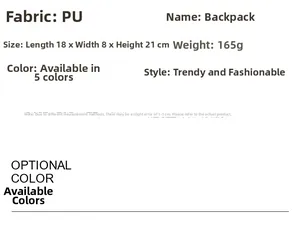 Detailed size chart and specifications for the quilted PU leather mini backpack
