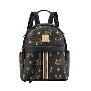 Women's mini monogram backpack with red-green stripes and gold metal plate detail