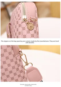 Close-up of pink crossbody bag with circular texture and gold-tone zipper details