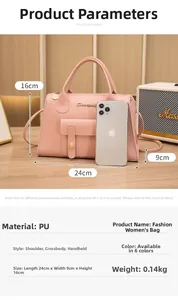 Borsa Boston rosa in pelle PU dimensioni 24x9x16cm con eleganti dettagli in metallo dorato