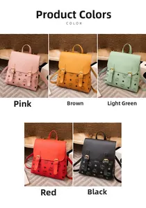 Zaino classico da donna in rosa, marrone, verde, rosso e nero con fibbie dorate