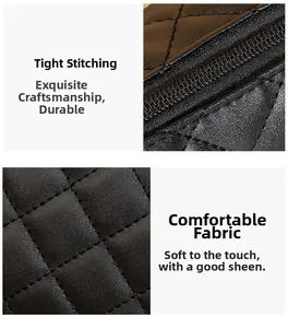 Gros plan des coutures serrées et du cuir matelassé brillant sur le sac noir 2 pièces
