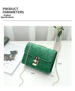 Detailed size specifications for green quilted crossbody bag with gold chain and lock