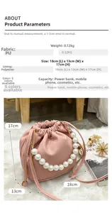 Detailed size specifications for pink lychee pattern bucket bag with pearl handle