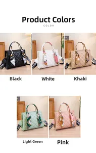 Multiple colors of quilted shoulder bags with silk scarf handles and letter print straps