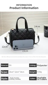 Detailed size specifications for the quilted black PU leather Boston handbag with dimensions