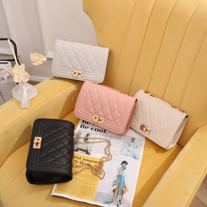 Quilted Shoulder Bag For Women PU Leather Crossbody Bag With Gold Chain Strap And Square Lock Elegant Fashion Handbag
