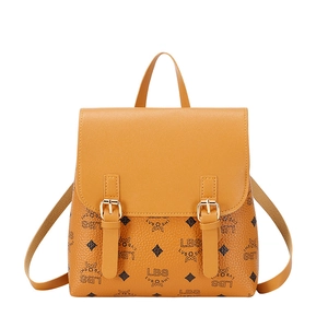 Zaino classico da donna in pelle gialla con motivo monogramma e fibbie dorate lucide