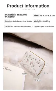 Portamonete bianco ricamato a fiori con ciondolo a pompon e scomparti per carte