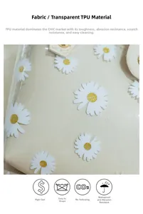 Gros plan détaillé de l'imprimé marguerite sur tissu TPU durable avec texture de cuir