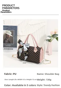 Spécifications de taille du mini sac Boston rose et marron avec accessoire foulard en soie