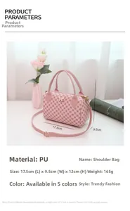 Pink PU cylinder bag with geometric print and decorative 3D butterfly detail