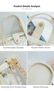 Détails du sac en PVC à motif marguerites avec fermoir magnétique et chaîne dorée